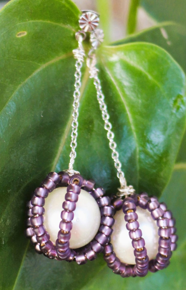 Cercei handmade cu perle din sticla si margele myuki