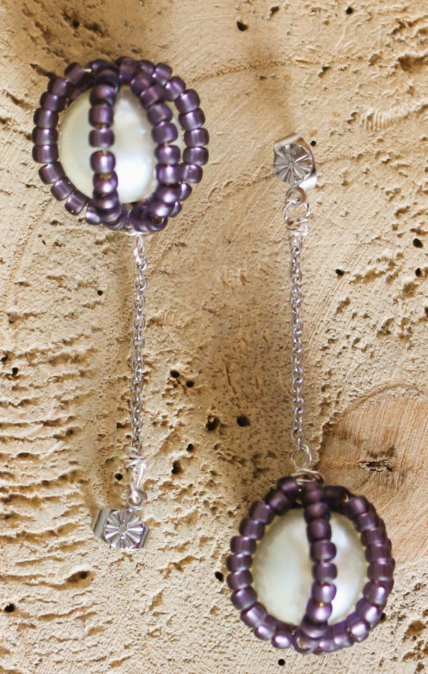 Cercei handmade cu perle din sticla si margele myuki