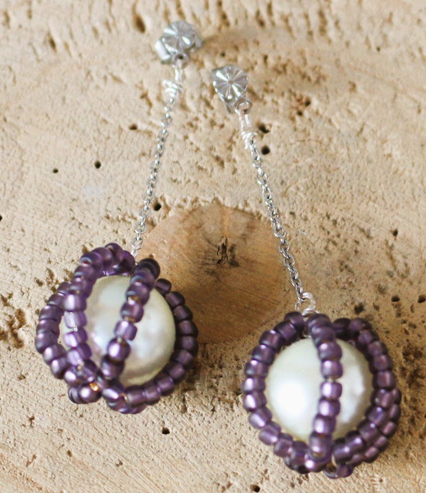 Cercei handmade cu perle din sticla si margele myuki