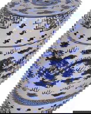 Scaun ceramica asiatica alb/ albastru