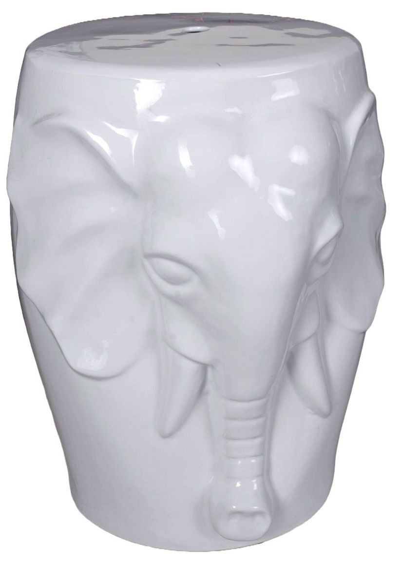 Scaun ceramica asiatica alba cu elefant