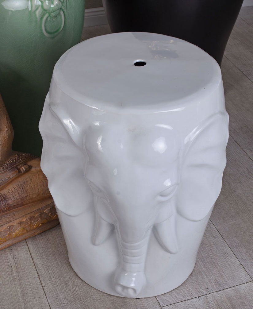 Scaun ceramica asiatica alba cu elefant