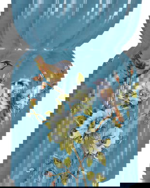 Scaun ceramica asiatica bleu cu flori si pasari