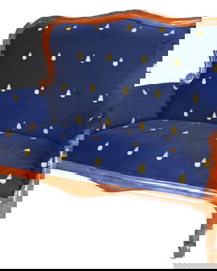 Sofa Chippendale din lemn mahon cu tapiterie albastra