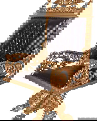 Tron baroc din lemn mahon auriu cu tapiterie neagra