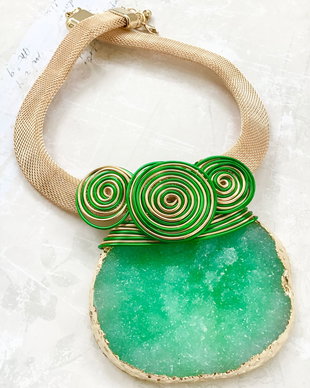 Colier Pandantiv agata druzy verde