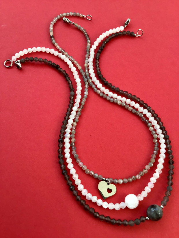 Set Coliere CHOKER labradorit, cuart fumuriu & piatra lunii