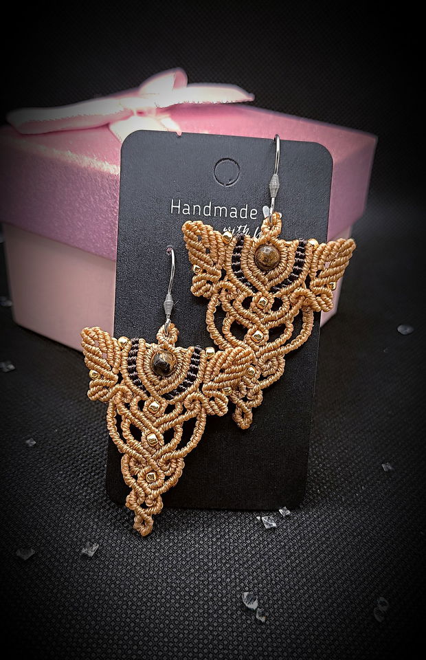 Cercei inox micro macrame cu cristale Bronzit