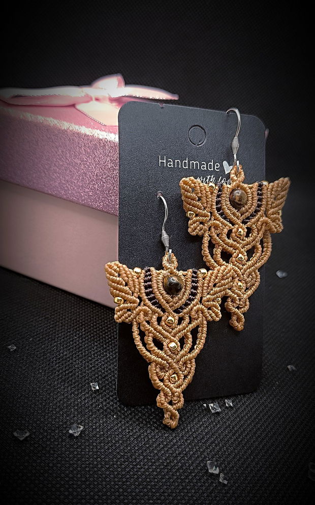 Cercei inox micro macrame cu cristale Bronzit