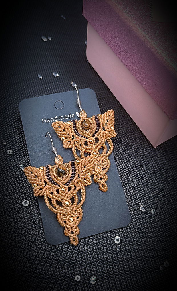 Cercei inox micro macrame cu cristale Bronzit