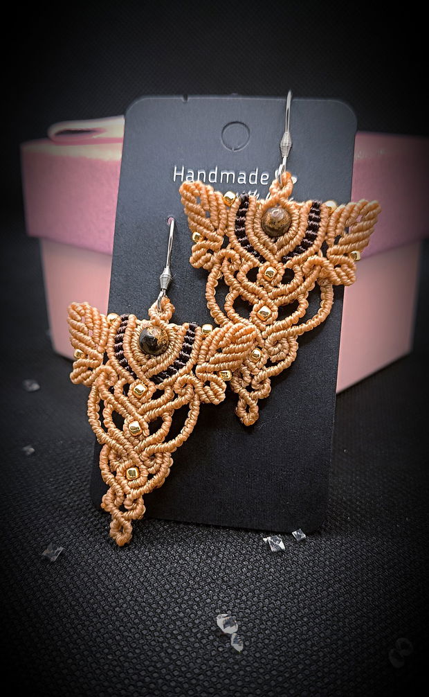 Cercei inox micro macrame cu cristale Bronzit