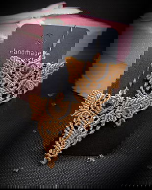 Cercei inox micro macrame Bronzit