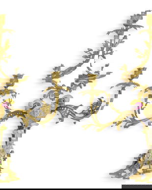 Sfesnic  papagal din portelan cu trei brate din bronz