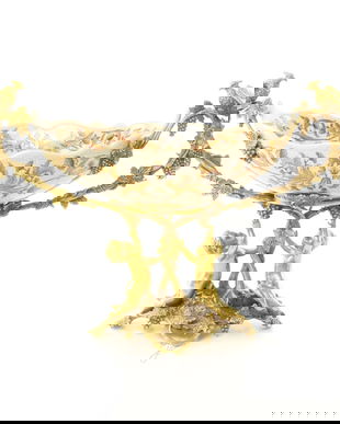 Fructiera din portelan cu doi ingerasi din bronz