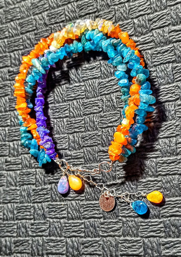 Bratara argint X3 opal de foc etiopian oranj violet apatit nugget charm argint boho chic trendy - Transport gratuit