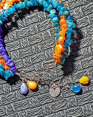 Bratara argint X3 opal de foc etiopian oranj violet apatit nugget charm argint boho chic trendy - Transport gratuit