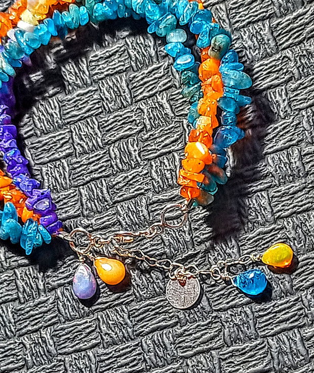 Bratara argint X3 opal de foc etiopian oranj violet apatit nugget charm argint boho chic trendy - Transport gratuit