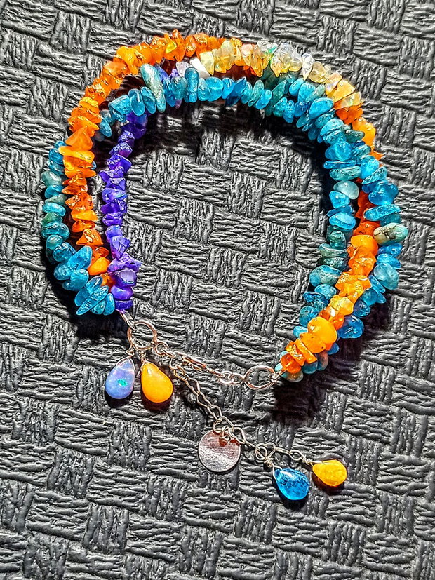 Bratara argint X3 opal de foc etiopian oranj violet apatit nugget charm argint boho chic trendy - Transport gratuit