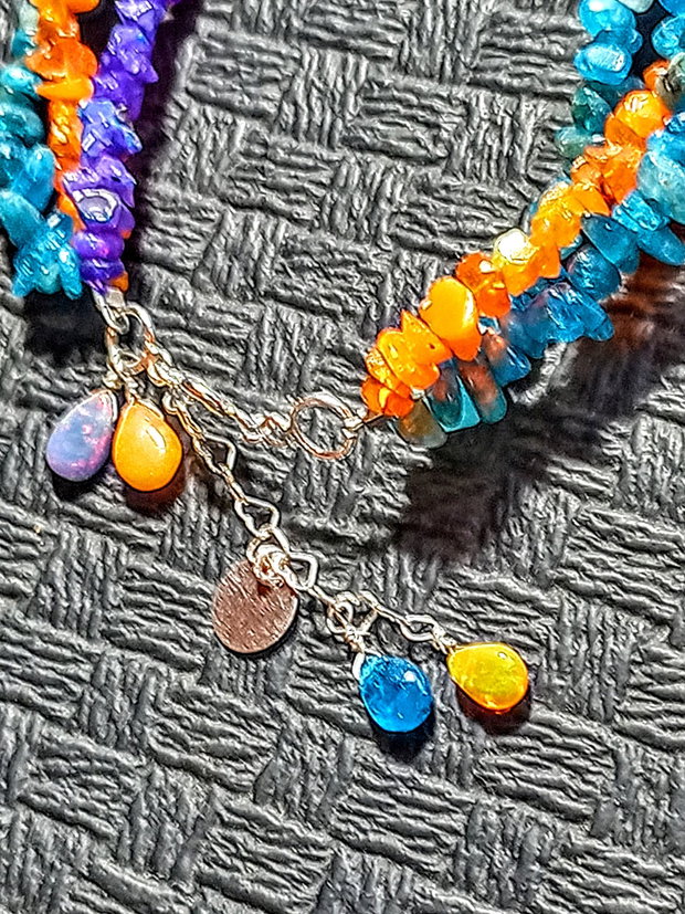 Bratara argint X3 opal de foc etiopian oranj violet apatit nugget charm argint boho chic trendy - Transport gratuit
