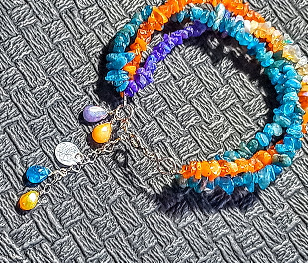 Bratara argint X3 opal de foc etiopian oranj violet apatit nugget charm argint boho chic trendy - Transport gratuit