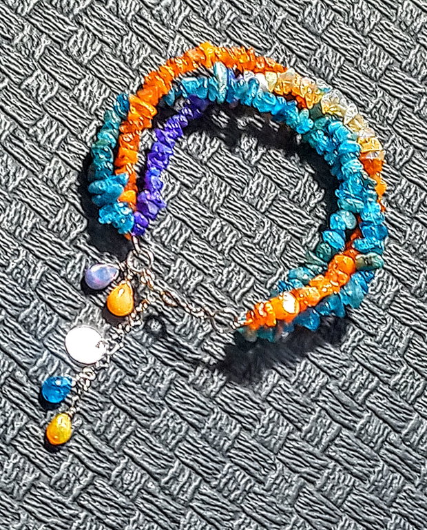 Bratara argint X3 opal de foc etiopian oranj violet apatit nugget charm argint boho chic trendy - Transport gratuit
