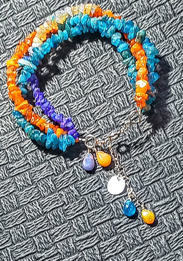Bratara argint X3 opal de foc etiopian oranj violet apatit nugget charm argint boho chic trendy - Transport gratuit