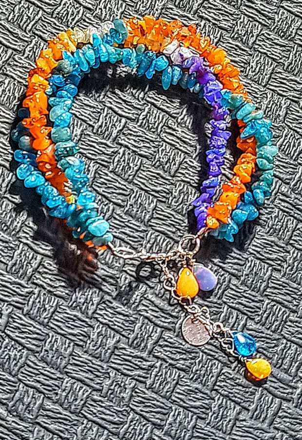 Bratara argint X3 opal de foc etiopian oranj violet apatit nugget charm argint boho chic trendy - Transport gratuit