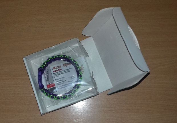 Brățară fixă paracord cusută mov cu verde neon