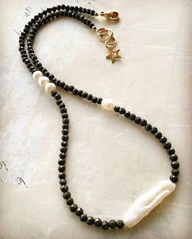 Colier CHOKER Pirita & perla cultura / Biwa albe