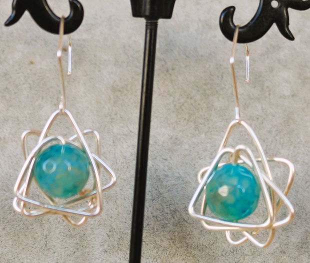 Cercei handmade din sarma si agate fatetate