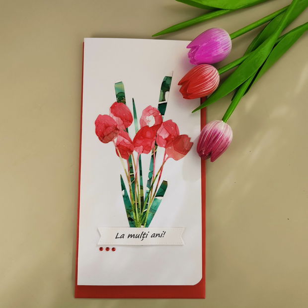 Felicitare 3D cu lalele pictate