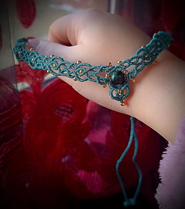 Colier choker micro macrame cristal Unakite