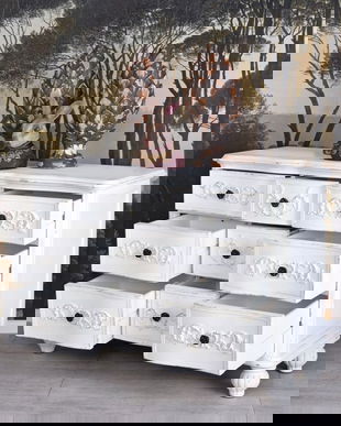 Comoda din lemn masiv gri antichizat cu 9 sertare