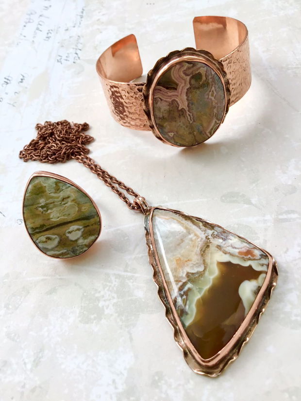 Set vintage jasp egiptean & cupru