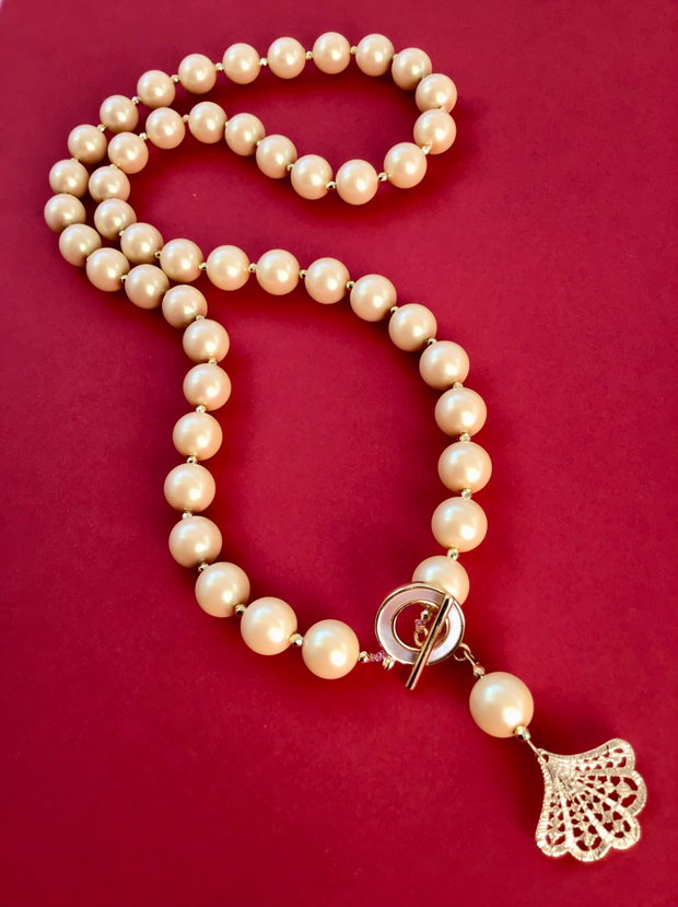 Colier perle Swarovski auriu deschis