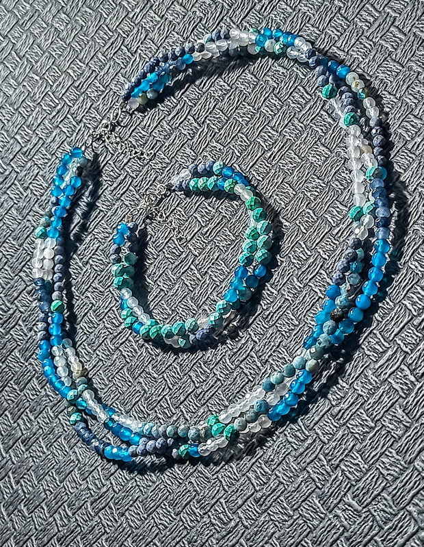 Set argint turcoaz natural apatit coral albastru calcedonie jad colier X3 bratara X2 multisir boho chic trendy cadou - Transport gratuit
