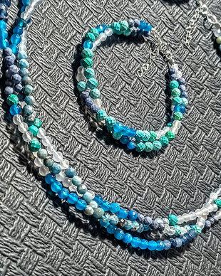 Set argint turcoaz natural apatit coral albastru calcedonie jad colier X3 bratara X2 multisir boho chic trendy cadou - Transport gratuit