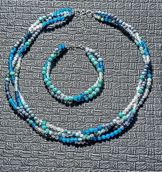 Set argint turcoaz natural apatit coral albastru calcedonie jad colier X3 bratara X2 multisir boho chic trendy cadou - Transport gratuit
