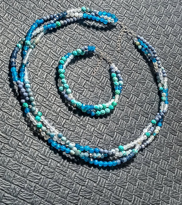 Set argint turcoaz natural apatit coral albastru calcedonie jad colier X3 bratara X2 multisir boho chic trendy cadou - Transport gratuit