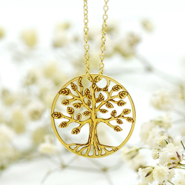 Lantisor Copacul Vietii / Tree Of Life / Placat Cu Aur