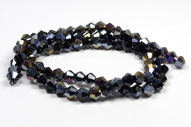 Cristale din sticla, biconice, 2 mm, AB, negre-A02
