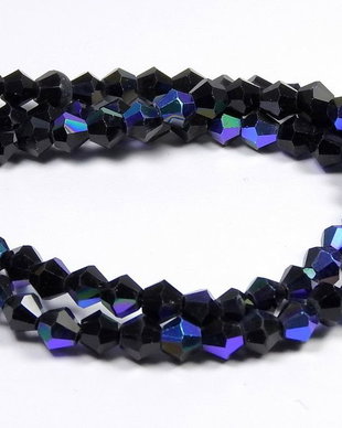 Cristale din sticla, biconice, transparente, AB, 2 mm, negre-D02