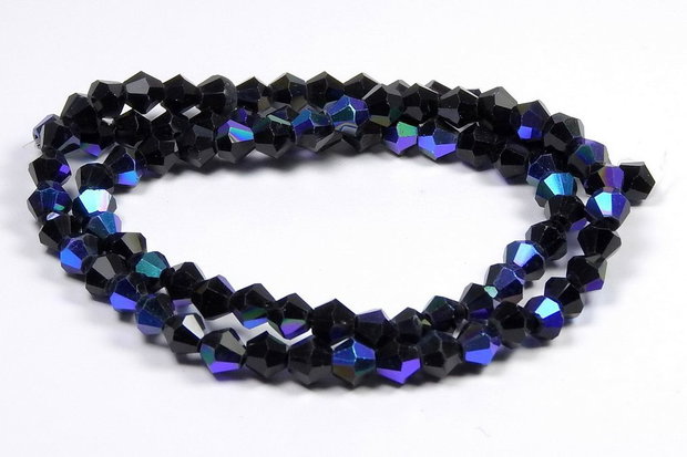Cristale din sticla, biconice, transparente, AB, 2 mm, negre-D02