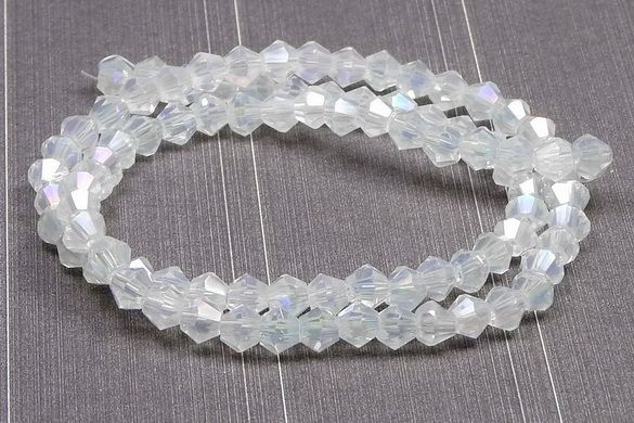 Cristale din sticla, biconice, 2 mm, semiopace, AB, albe-B05