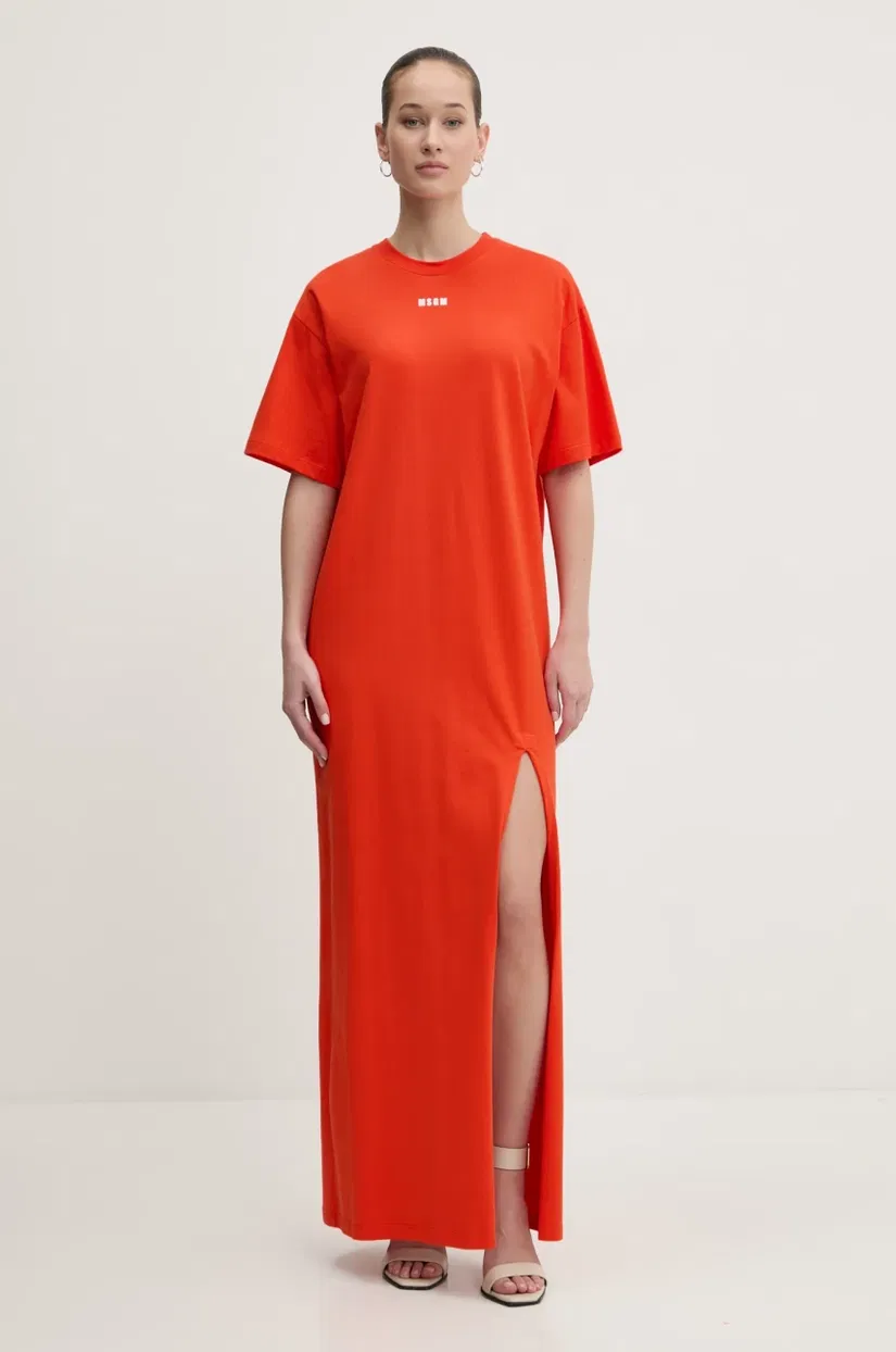 MSGM rochie culoarea rosu, maxi, drept, 3841MDA83.257002