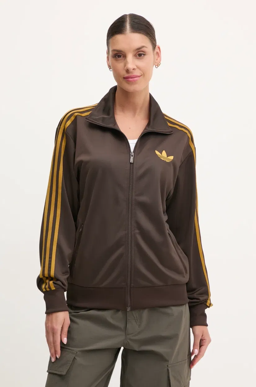 adidas Originals bluză Firebird femei, culoarea maro, cu imprimeu, JP2297