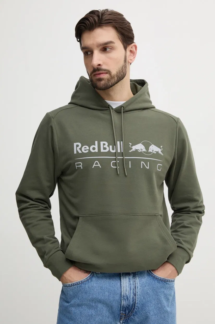 Red Bull Racing x Pepe Jeans bluza TEAM LOGO HOODY barbati, culoarea verde, cu glugă, cu imprimeu, RM580016