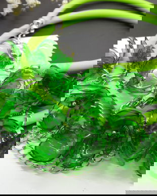 Colier statement handmade unicat - PET-uri (plastic) reciclate - flori (cod1170)