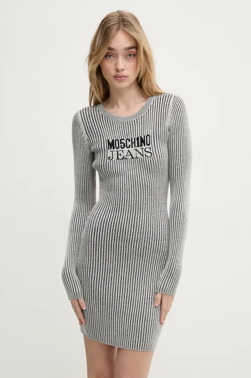 Moschino Jeans rochie culoarea gri, mini, mulata, 0490 3205