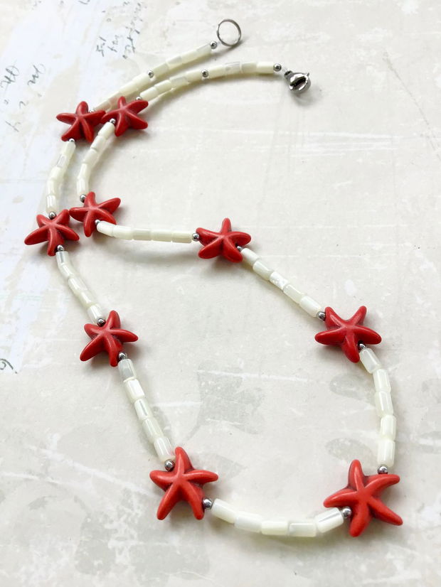 Colier MARTISOR / CRACIUN CHOKER  sidef alb & howlit rosu